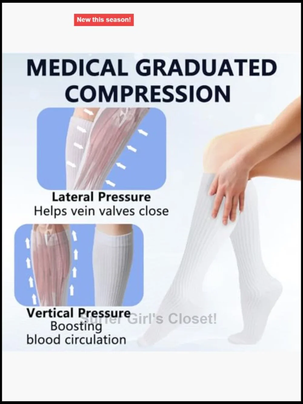 Cotton Compression Socks 4 Pairs 15-20mmHg Knee High for Sports Travel Nursing
